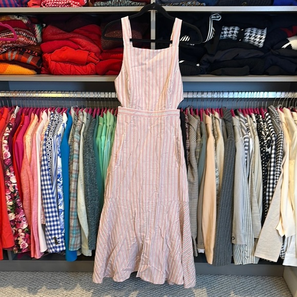 Tibi pink/white/black striped bib back cut out snap closure dress size 2 - Picture 1 of 4